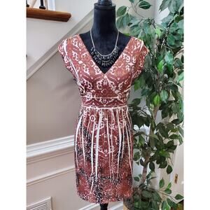 Miss Tina Women's Brown Polyester V-Neck Sleeveless Casual Knee Length Dress M